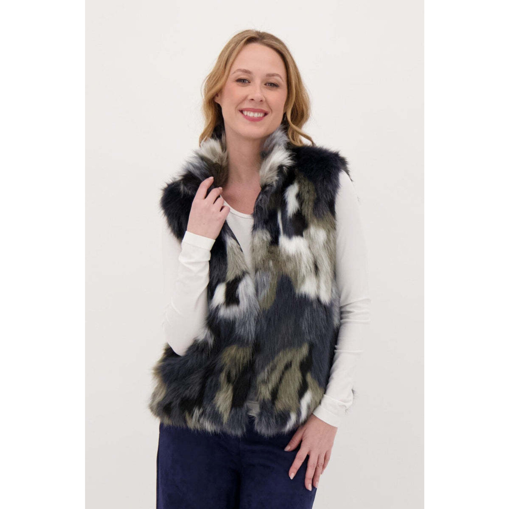 Multicolour Faux Fur Vest in Navy