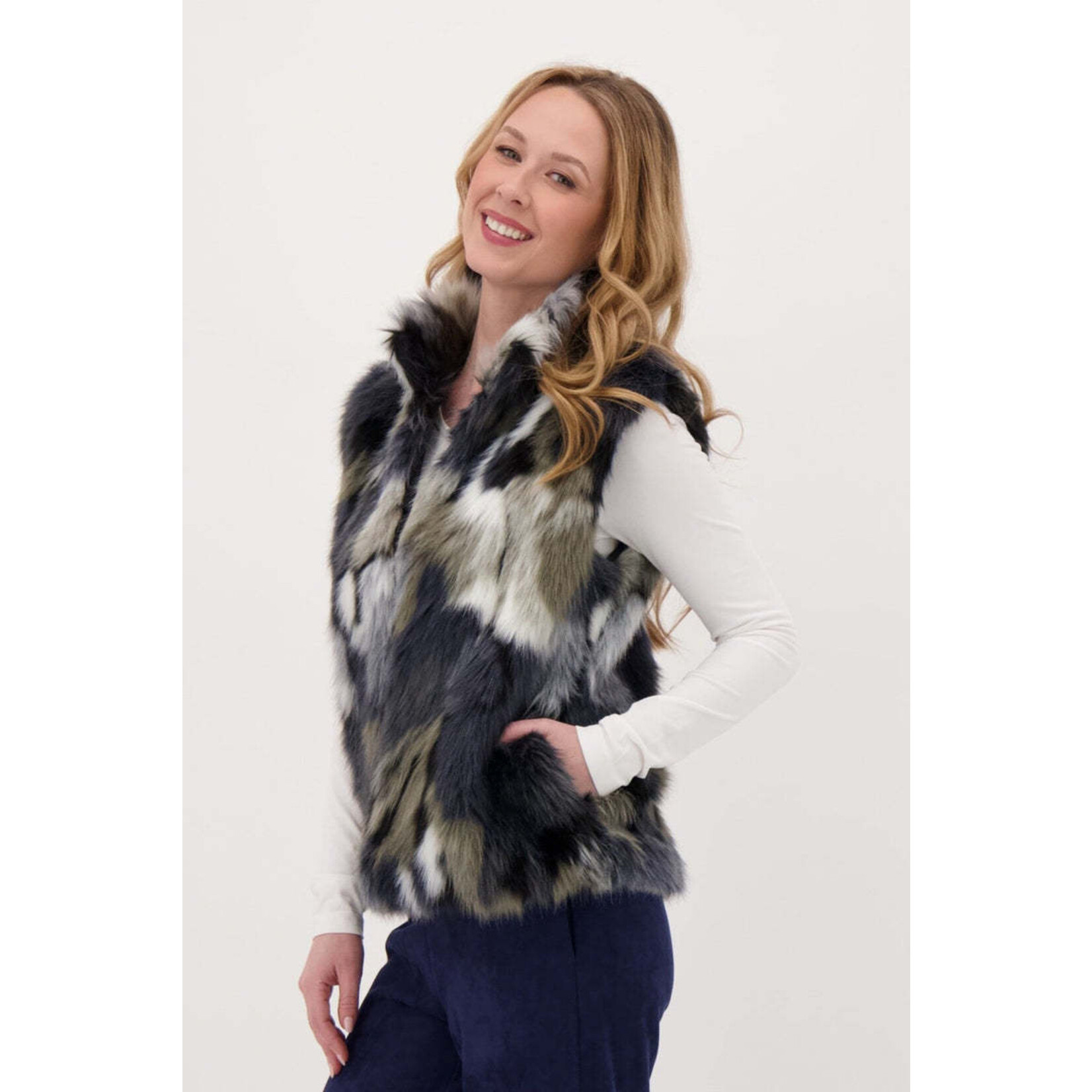Multicolour Faux Fur Vest in Navy