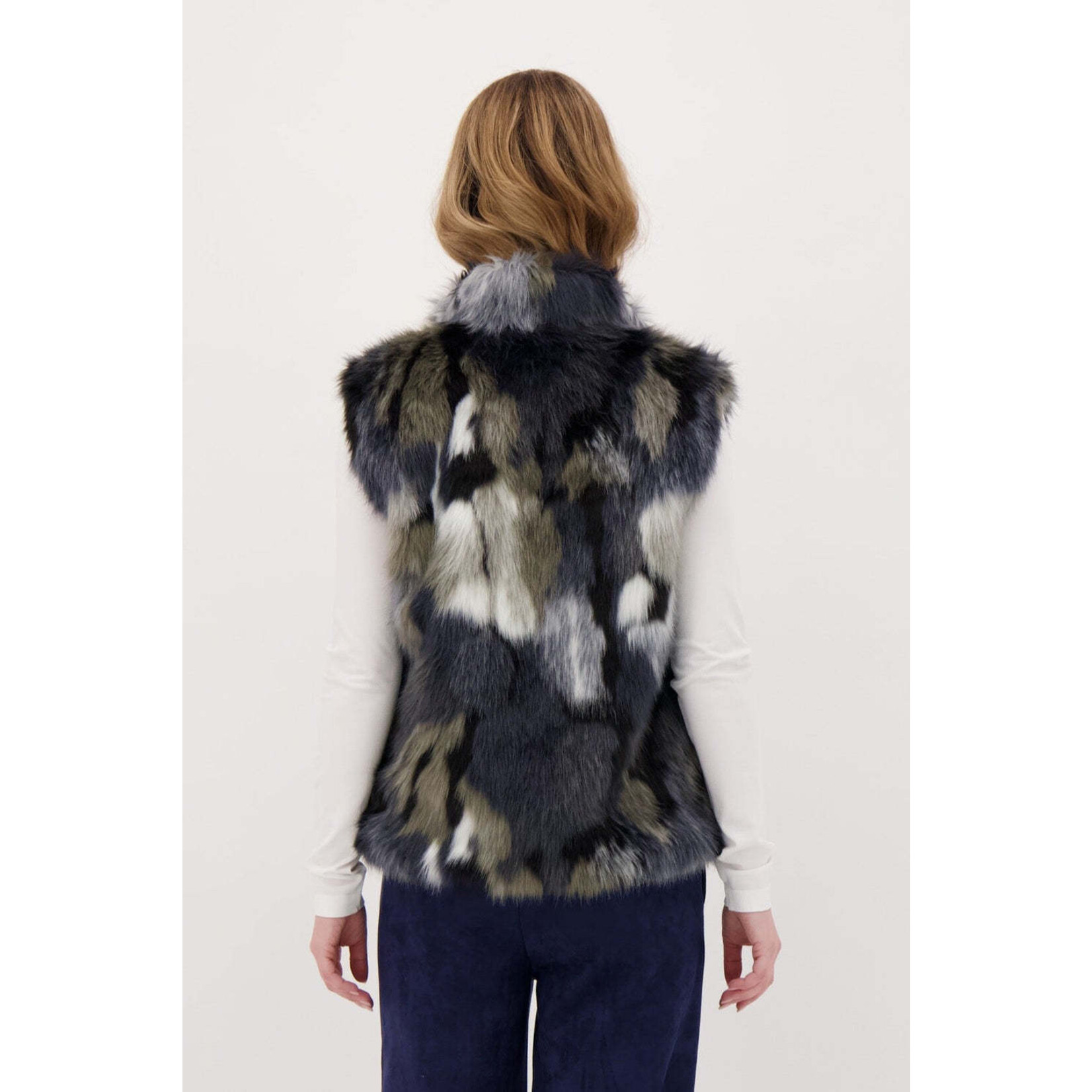 Multicolour Faux Fur Vest in Navy