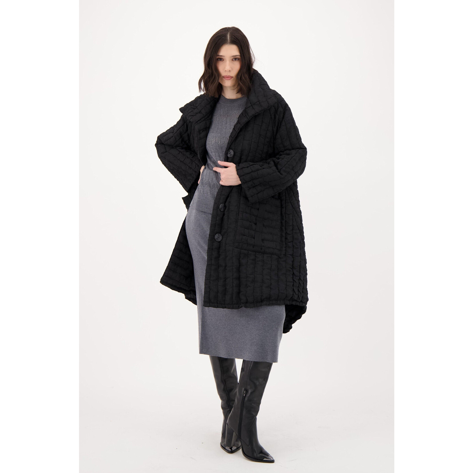 Oversized Quilted Overcoat in Black