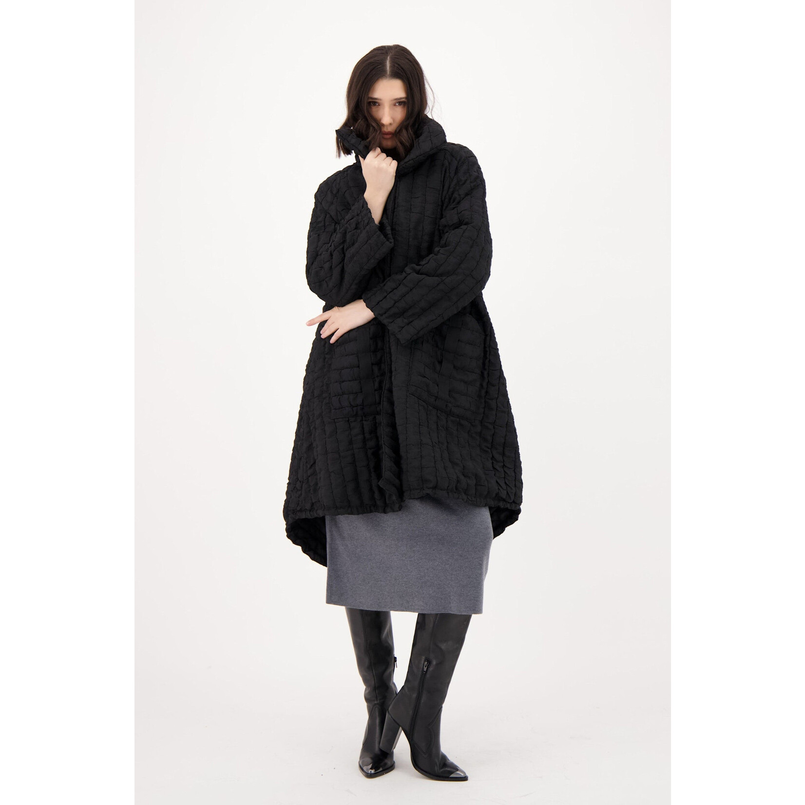 Oversized Quilted Overcoat in Black