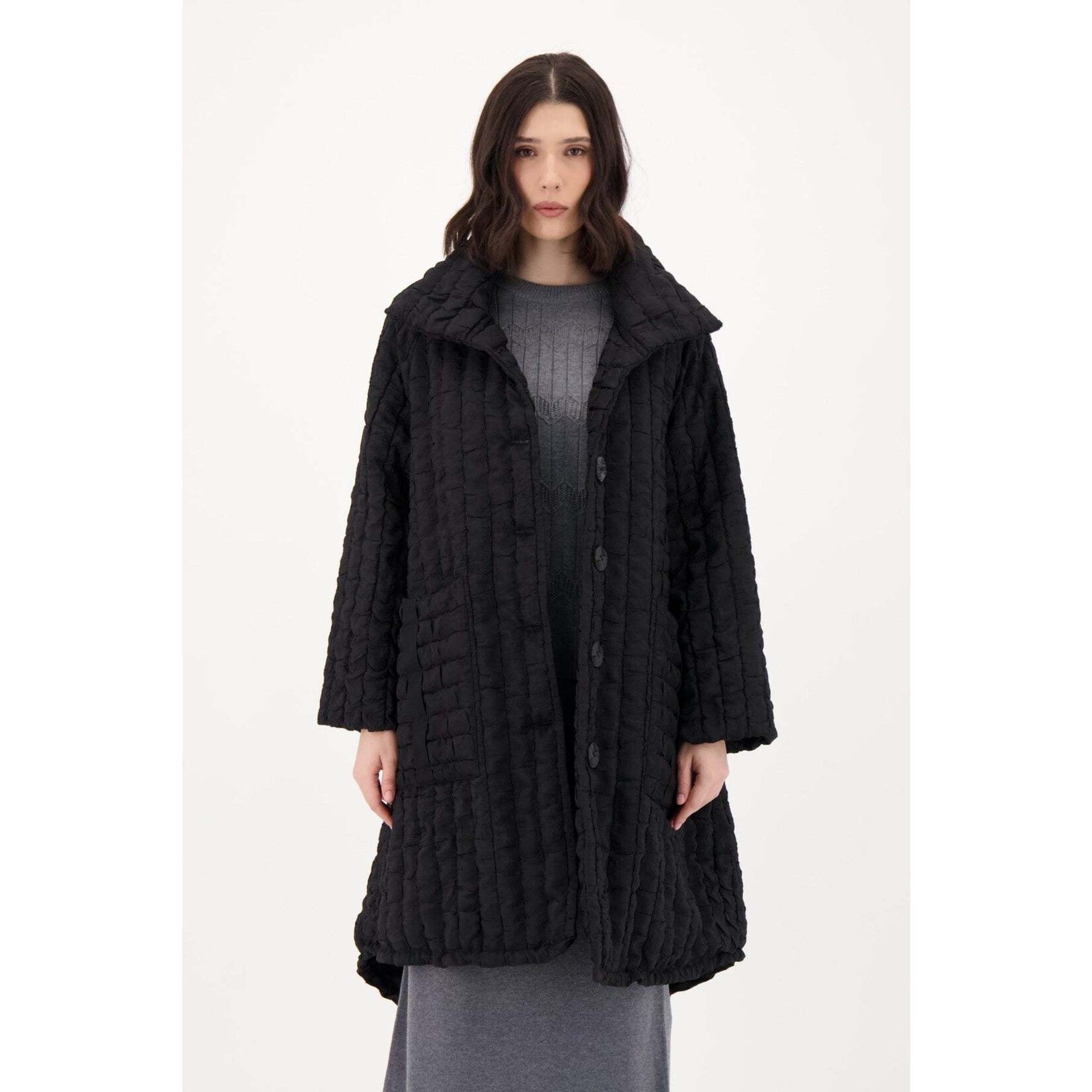 Oversized Quilted Overcoat in Black