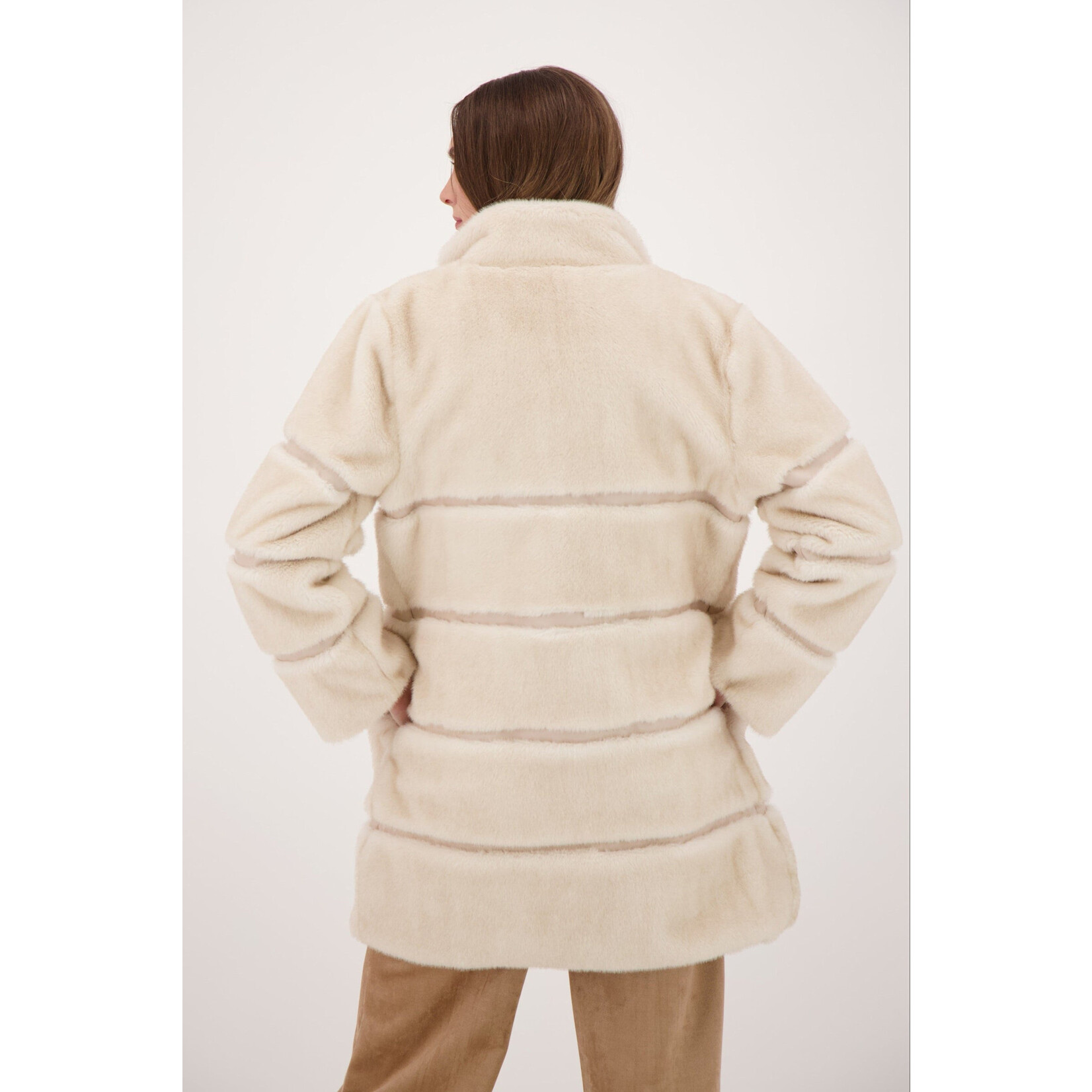 Faux Fur Jacket w/ Pu Inserts in Ivory