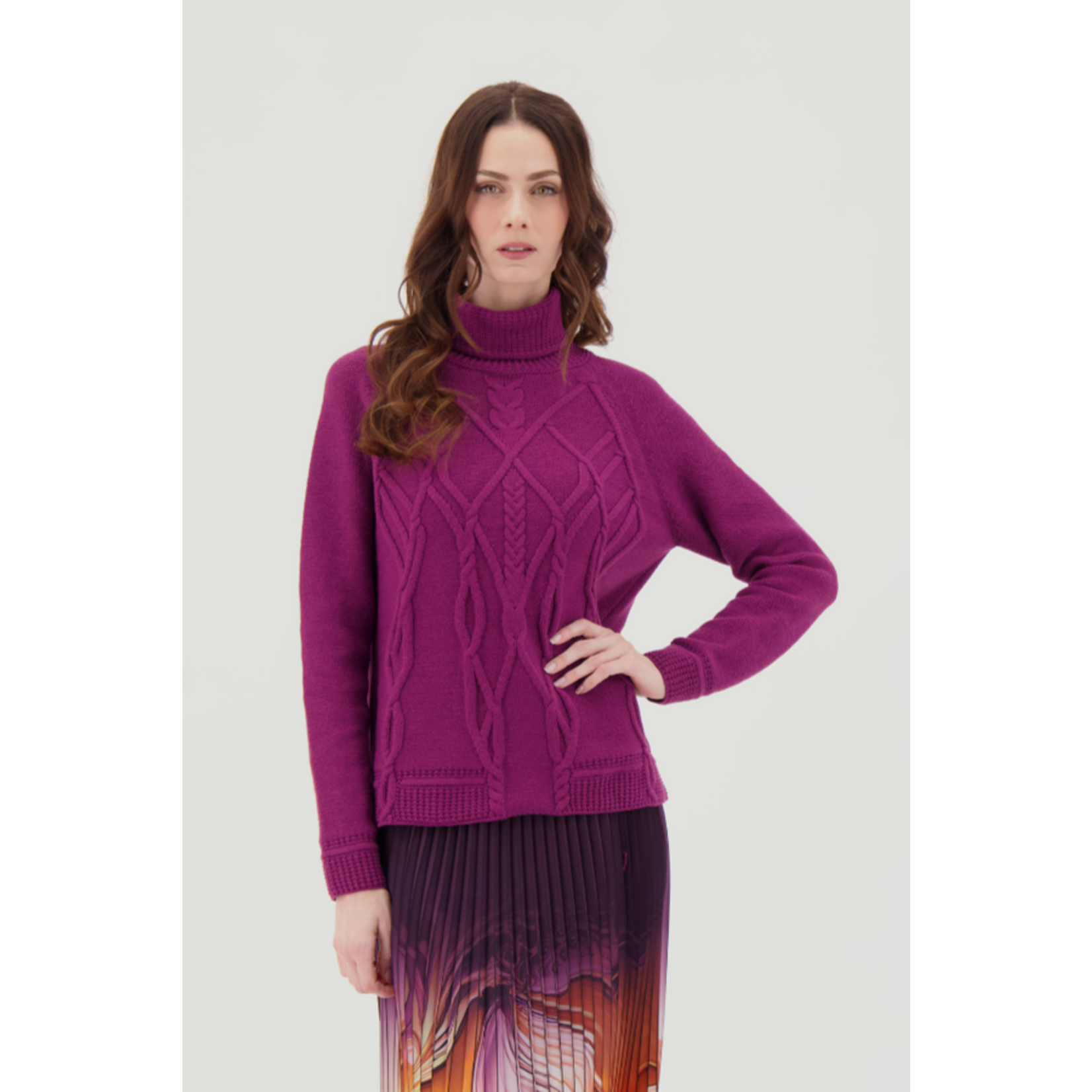 Turtleneck Cableknit Sweater in Purple