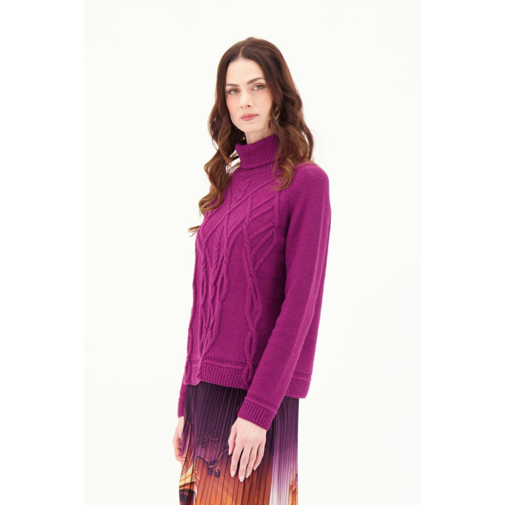 Turtleneck Cableknit Sweater in Purple