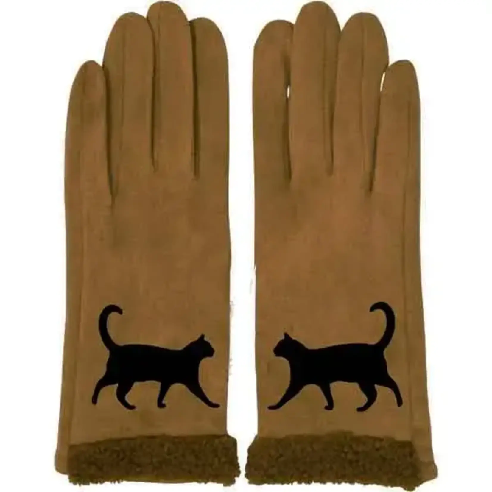 Magic Scarf Touch Screen Smart Gloves -Black Cat Silhouette/Camel