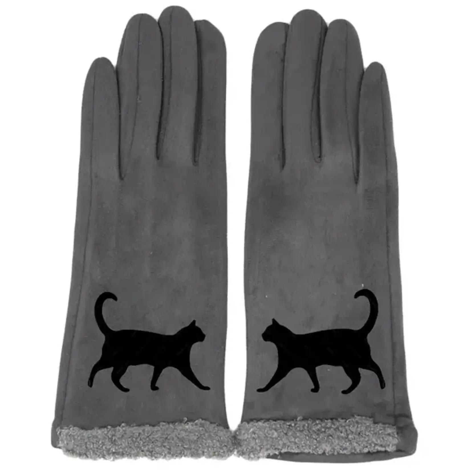 Magic Scarf Touch Screen Smart Gloves -Black Cat Silhouette/Gray