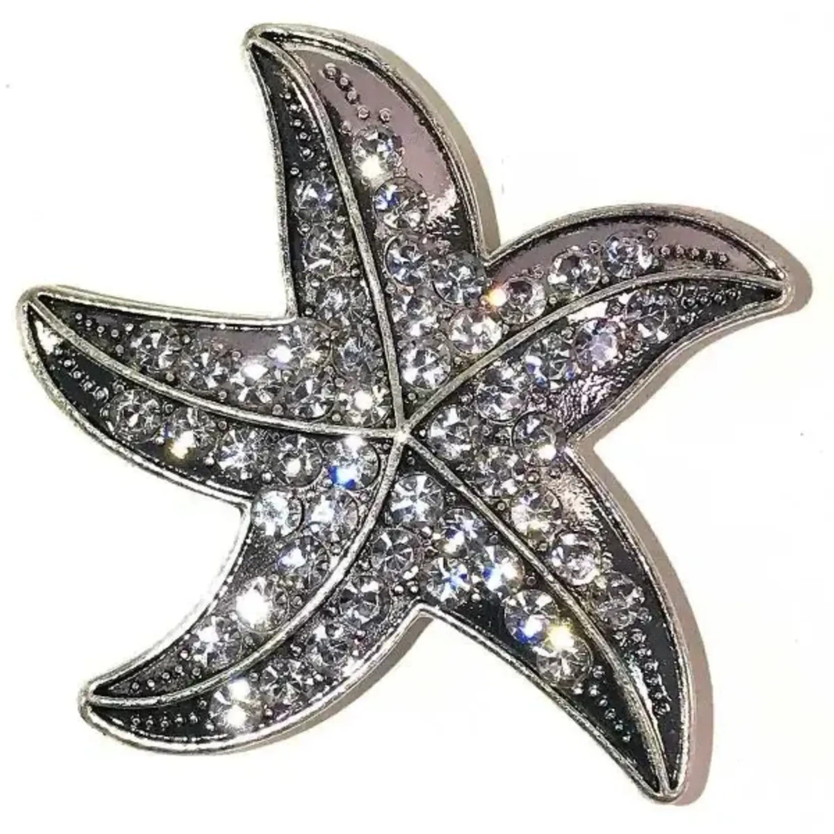 Silver Jeweled Starfish Magnetic Brooch