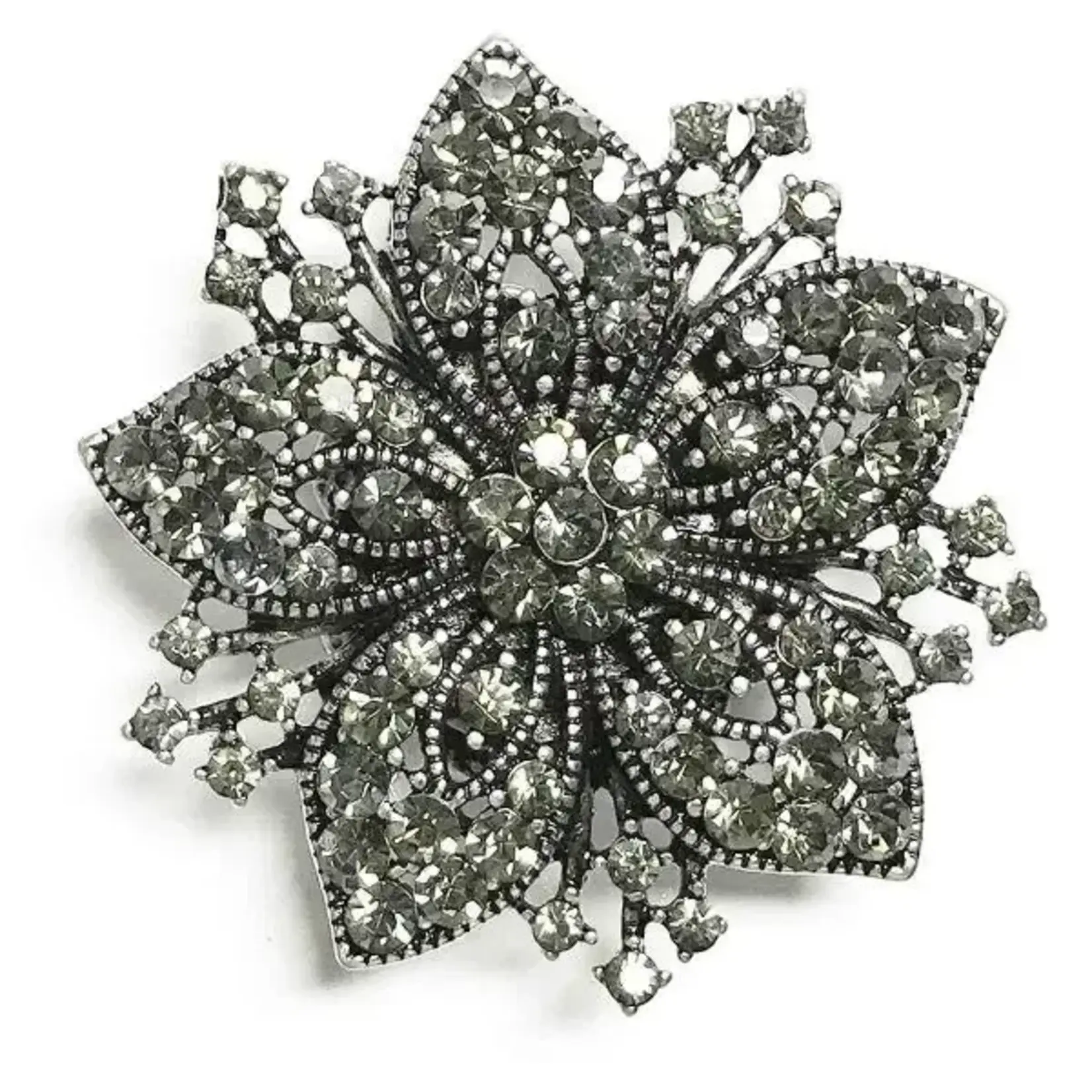 Magic Scarf Silver Filigree Crystal Flower Magnetic Brooch
