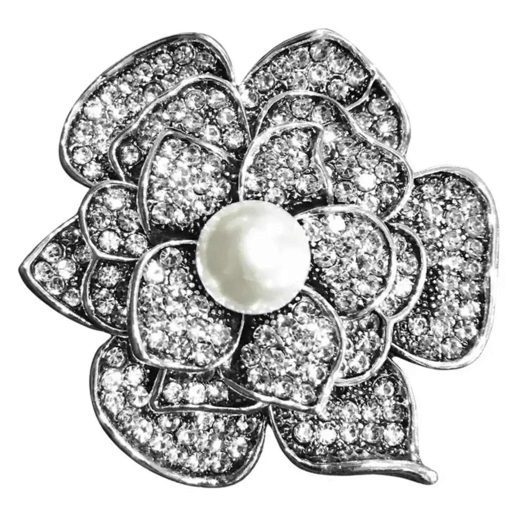 Magic Scarf Silver & Crystal Pearl Center Flower Magnetic Brooch