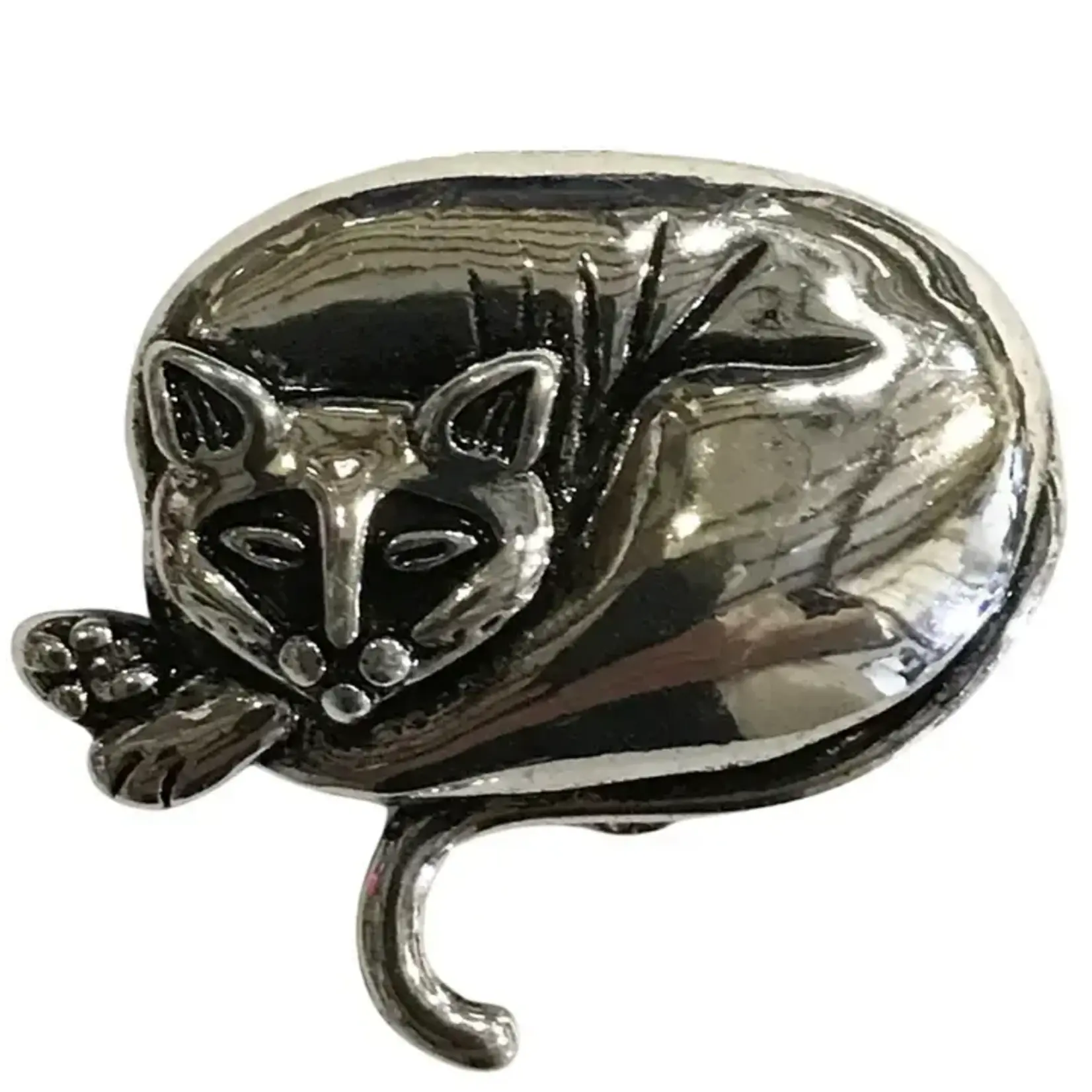 Magic Scarf Silver Sleeping Kitty Magnetic Brooch