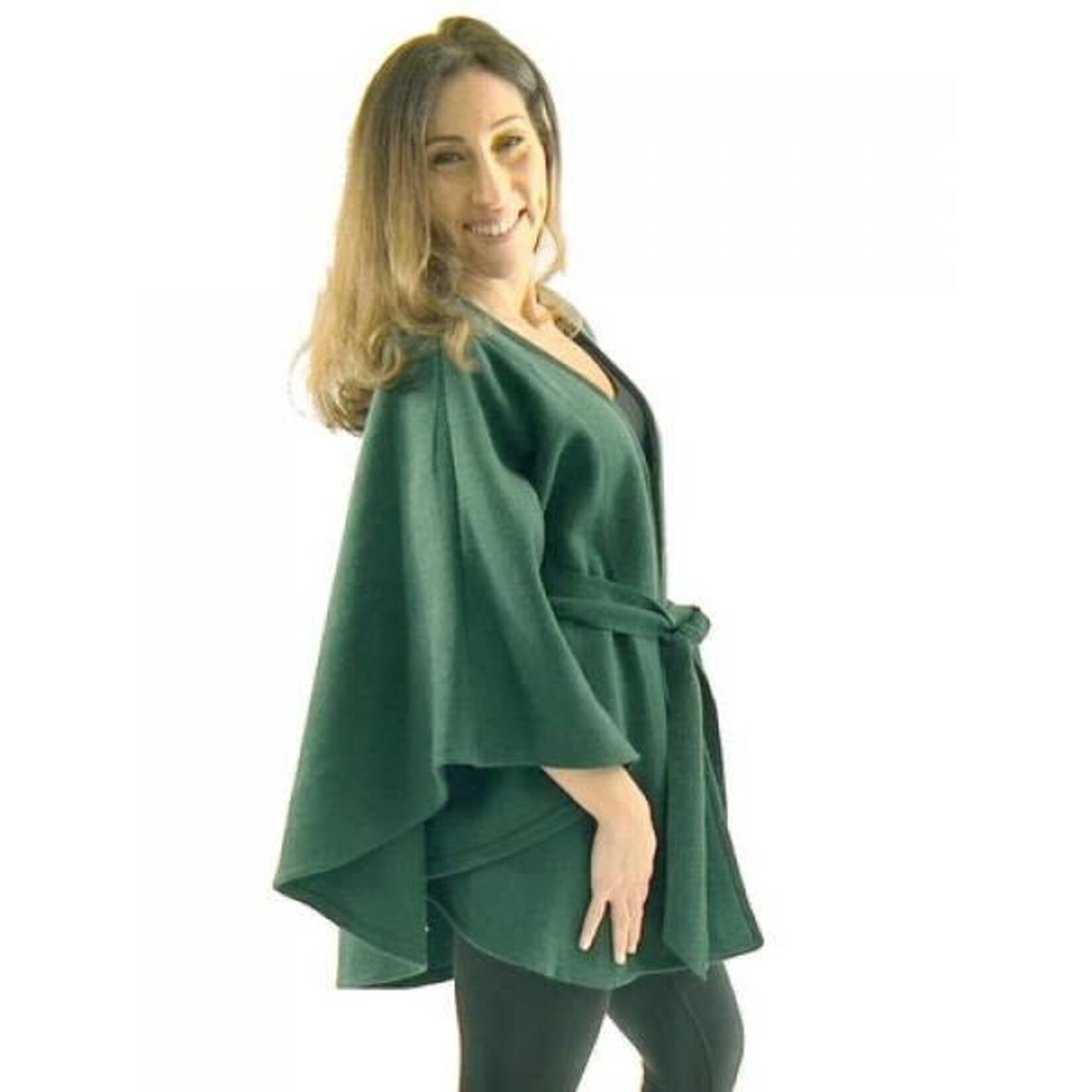 Magic Scarf Luxury Wool Feel Belted Cape in Hunter