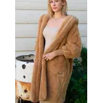 Nordic Beach Long Fuzzy Fleece Hooded Cardigan in Cafe Latte
