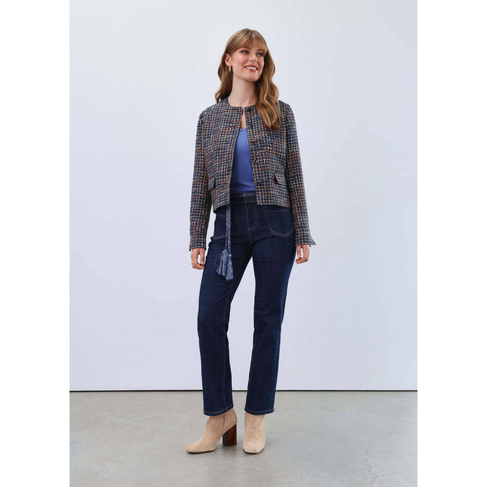 FDJ Tweed Collarless Jacket in Multi