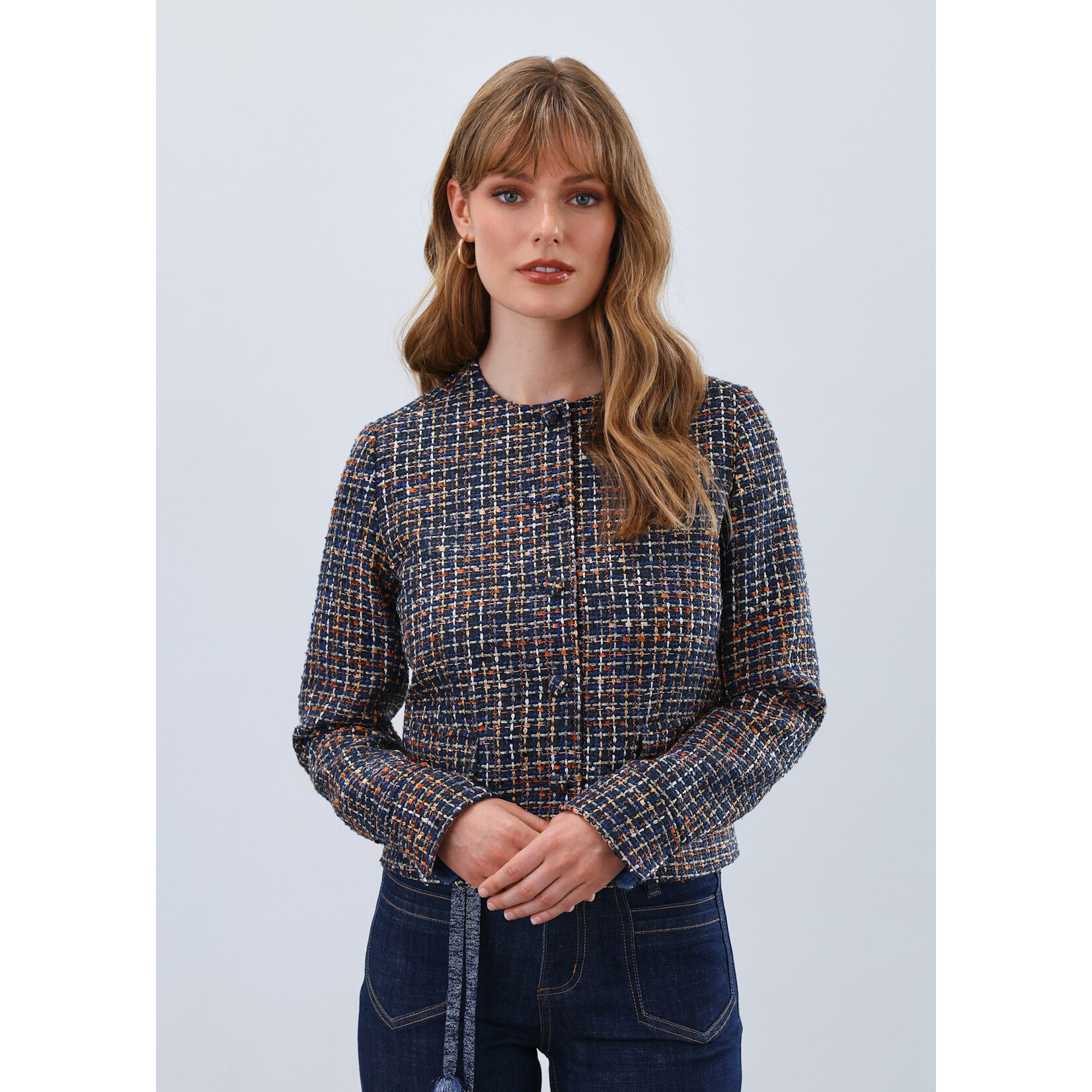 FDJ Tweed Collarless Jacket in Multi