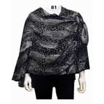 Rapti Cashmere Shawl w/ Pull Thru Shoulder Tab - Blk Gray Oval & Dots