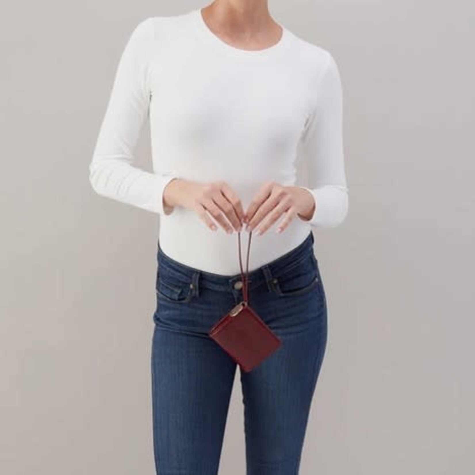 HOBO Coin Wristlet Aniline Gloss Leather Wallet in Garnet Gloss