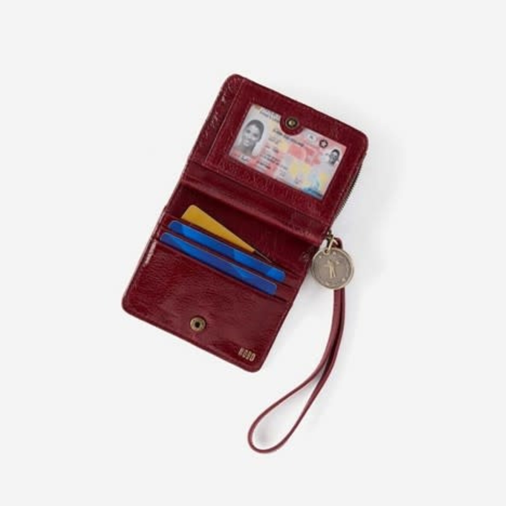 HOBO Coin Wristlet Aniline Gloss Leather Wallet in Garnet Gloss