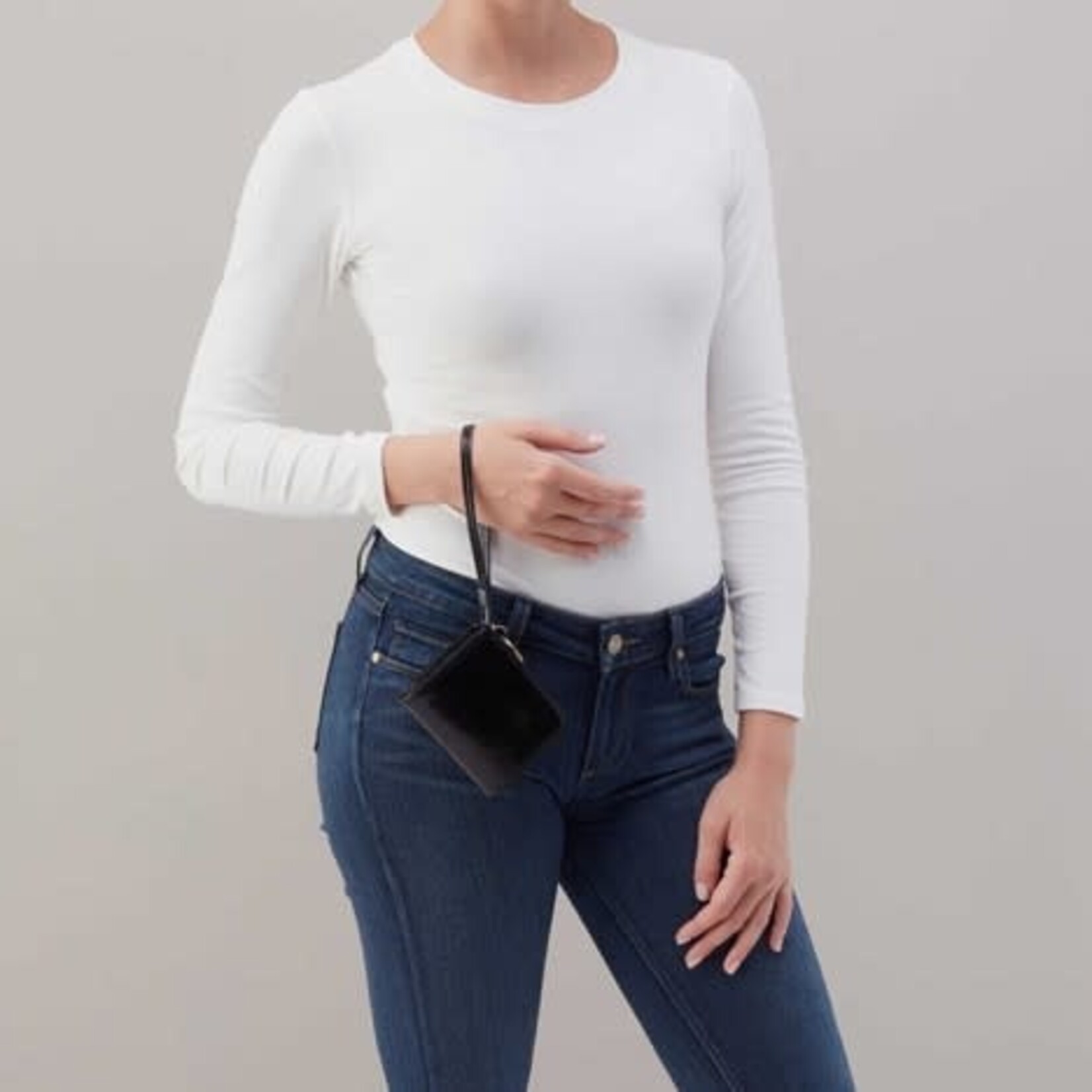 HOBO Coin Wristlet Polished Leather Wallet in Black