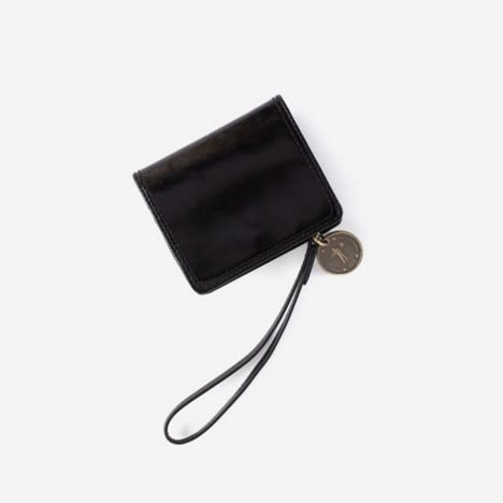 HOBO Coin Wristlet Polished Leather Wallet in Black