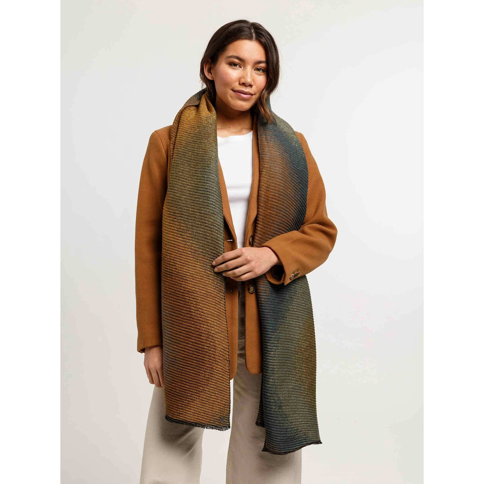 V. Fraas Glittering Pleated Scarf w/ Wave Design in Moonlight Ocean