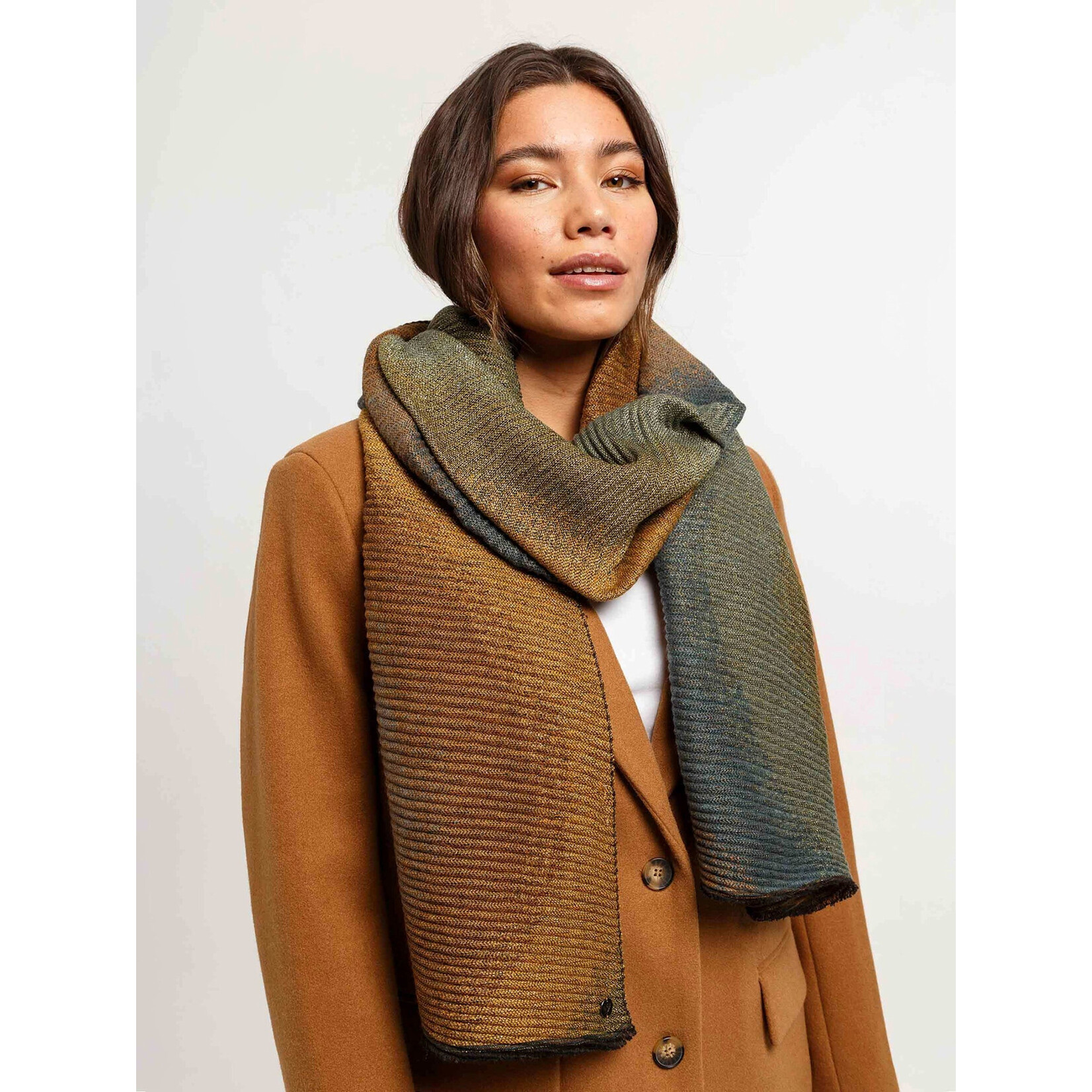 V. Fraas Glittering Pleated Scarf w/ Wave Design in Moonlight Ocean