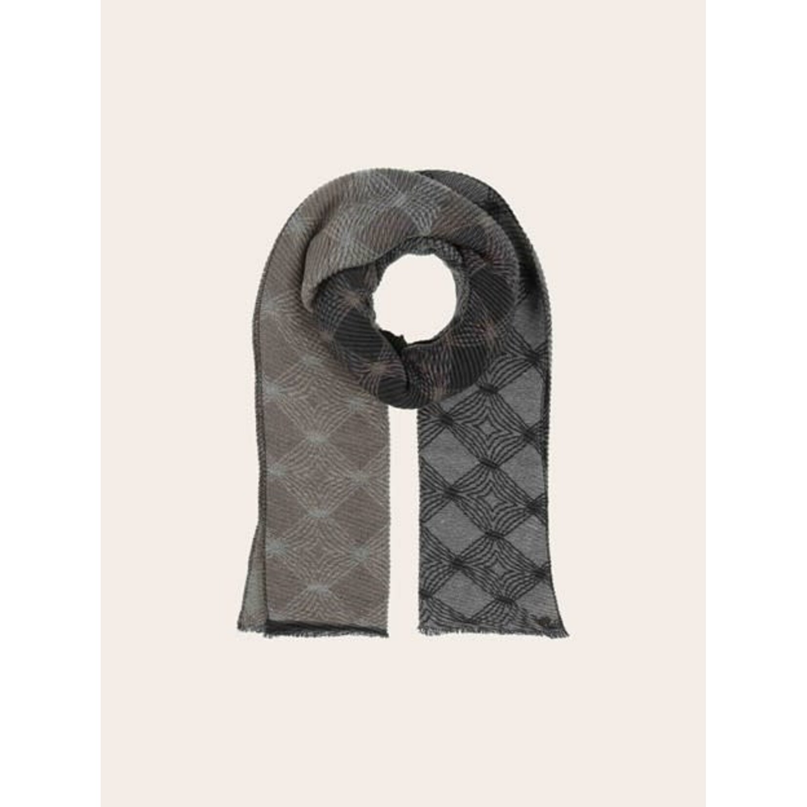 V. Fraas Glittering Pleated Scarf w/ Geometric Pattern in Sand