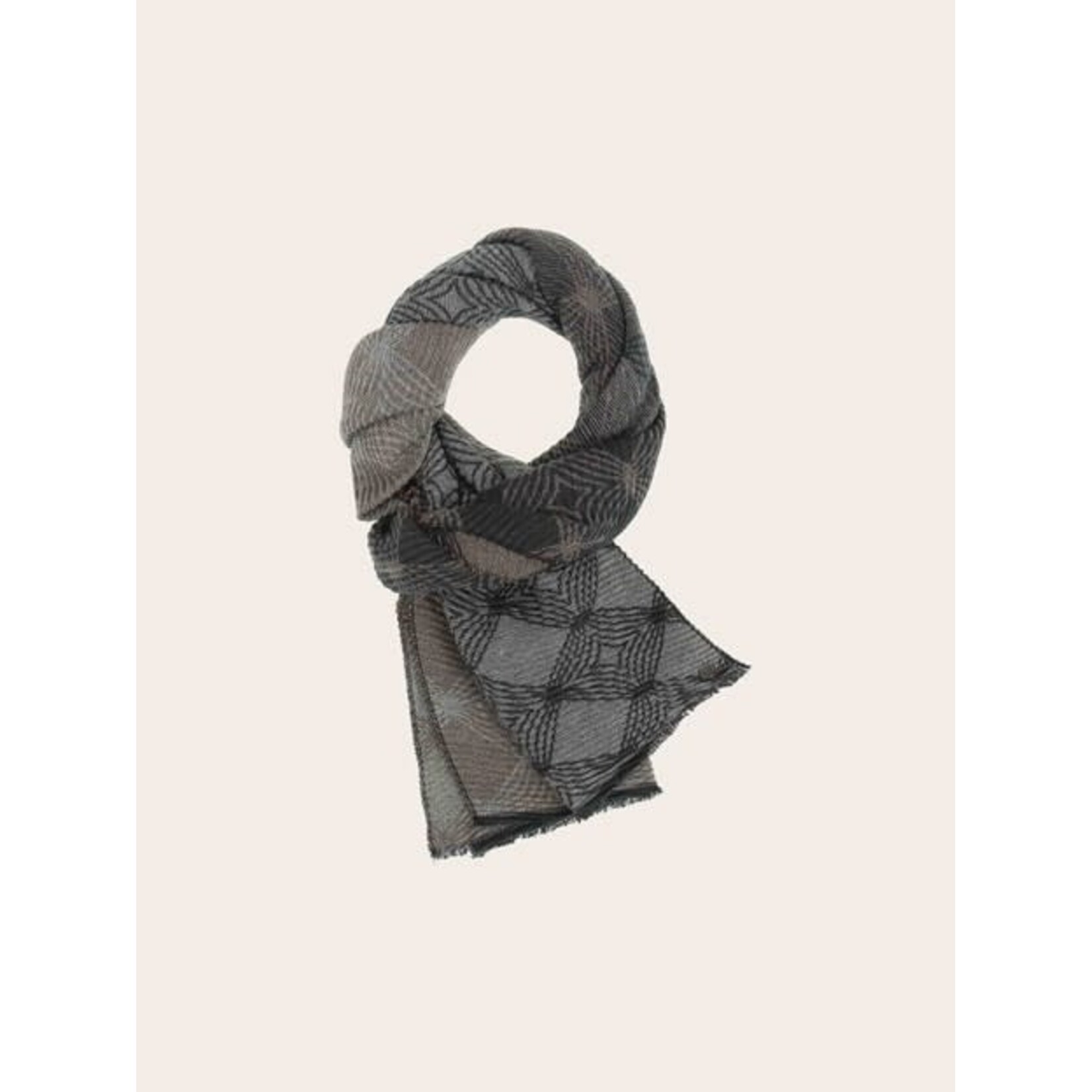 V. Fraas Glittering Pleated Scarf w/ Geometric Pattern in Sand
