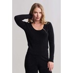 Barefoot Dreams Ribbed Scallop Scoop Neck Top in Black