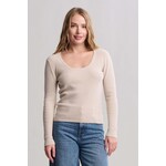 Barefoot Dreams Ribbed Scallop Scoop Neck Top in Stone