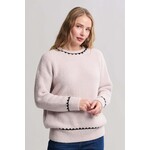 Barefoot Dreams Ribbed Sweater with Blanket Stitch in Stone