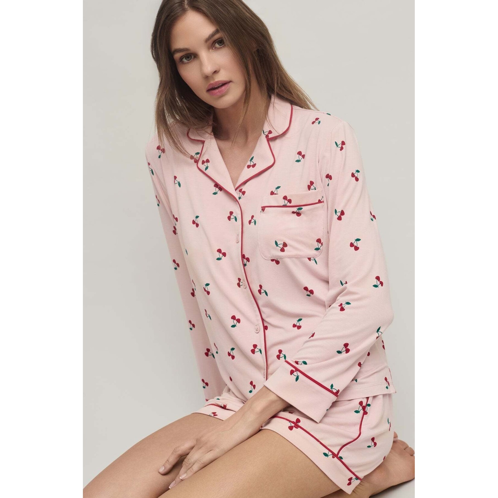 Barefoot Dreams Ultra Soft Jersey Womens Cherry Print Pajama Set
