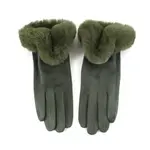 Pretty Persuasions Faux Fur Trim Velvet Like Gloves in Olive