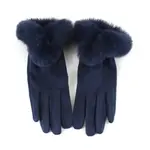Pretty Persuasions Faux Fur Trim Velvet Like Gloves in Navy