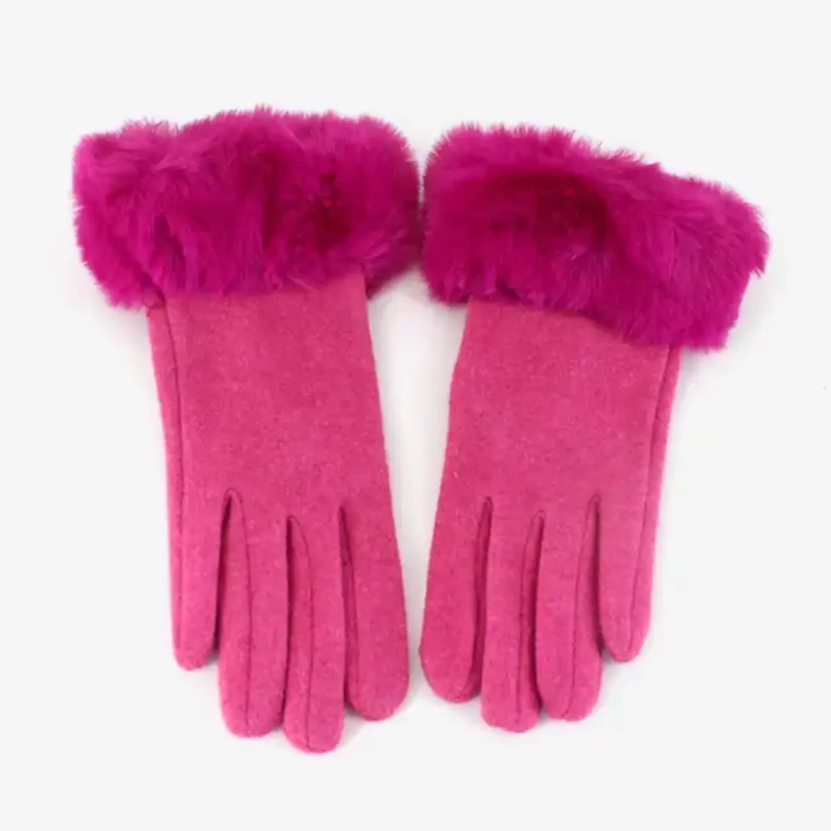 Pretty Persuasions Faux Fur Trim Bel Air Gloves in Fuchsia