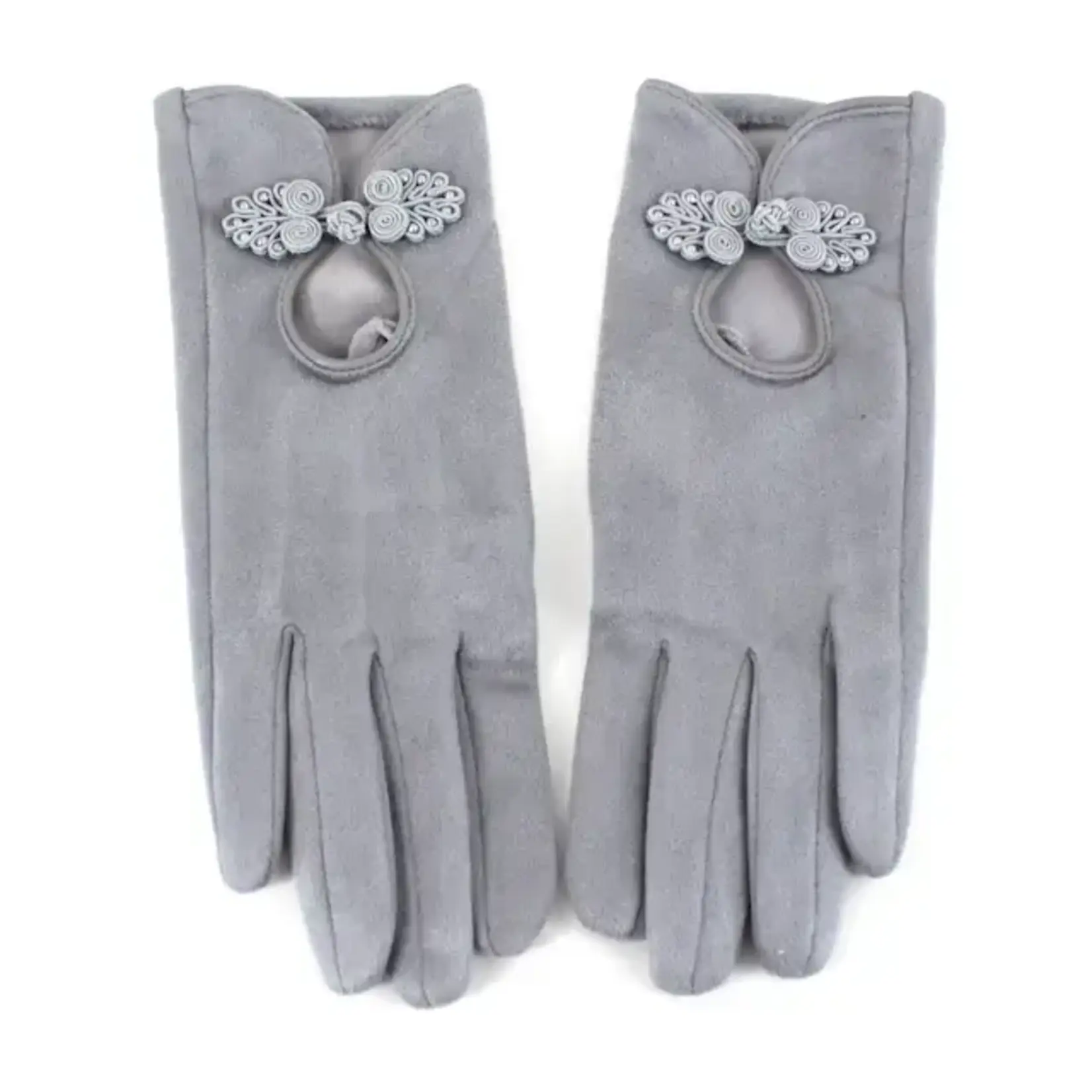 Pretty Persuasions Chinese Knot Frog Button Trim Gloves In Grey