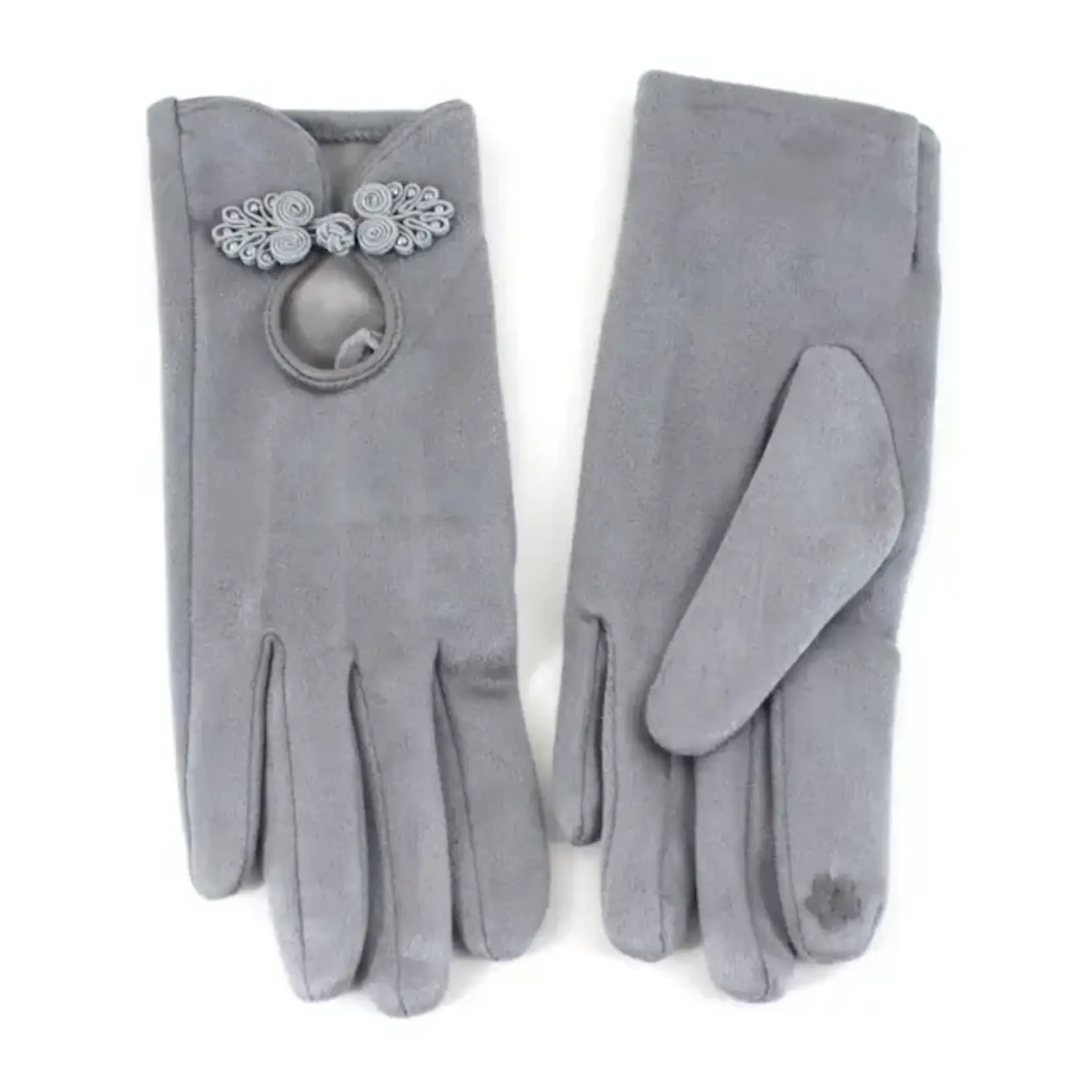 Pretty Persuasions Chinese Knot Frog Button Trim Gloves In Grey