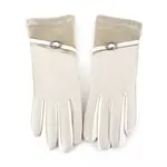 Pretty Persuasions Velvet Trim Faux Leather Text Gloves In Beige