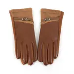 Pretty Persuasions Velvet Trim Faux Leather Text Gloves In Brown