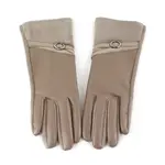Pretty Persuasions Velvet Trim Faux Leather Text Gloves In Khaki