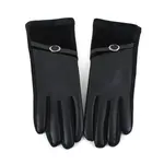 Pretty Persuasions Velvet Trim Faux Leather Text Gloves In Black