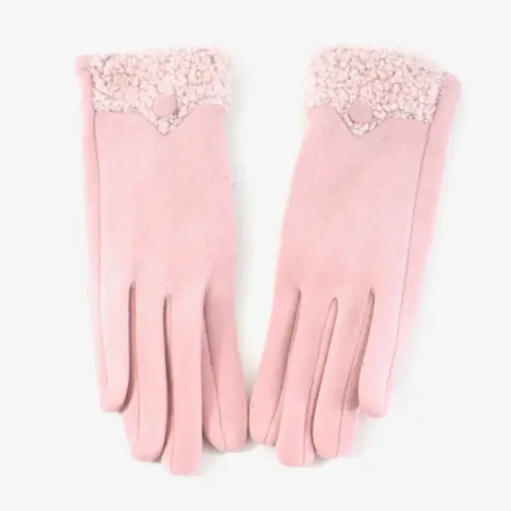 Pretty Persuasions Sherpa Trim Texting Gloves in Pale Pink