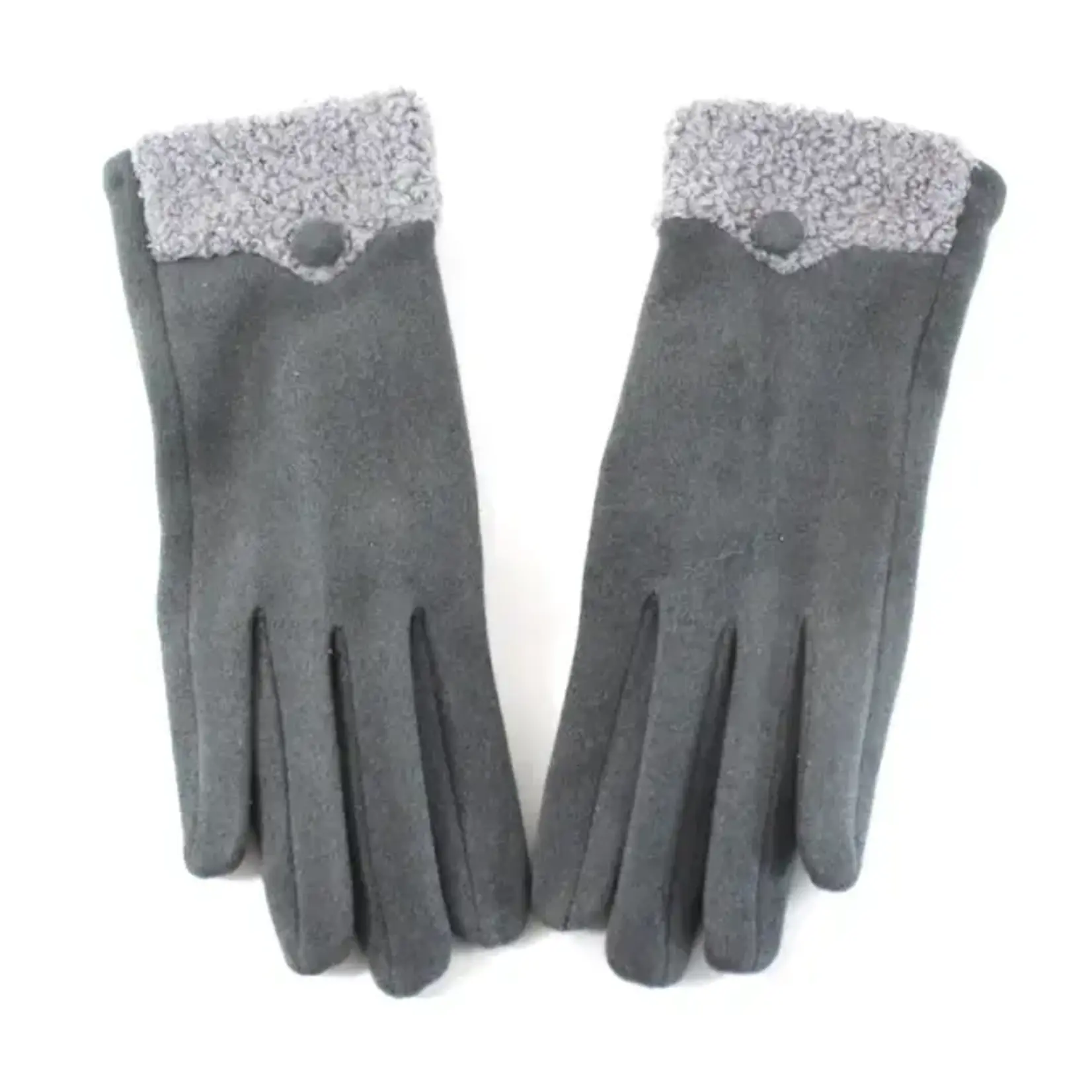 Pretty Persuasions Sherpa Trim Texting Gloves in Grey