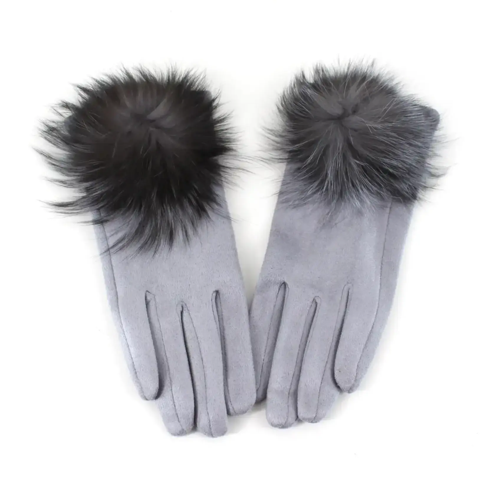 Pretty Persuasions Faux Fur Pom Pom Gloves in Lt Grey