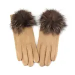 Pretty Persuasions Faux Fur Pom Pom Gloves in Camel
