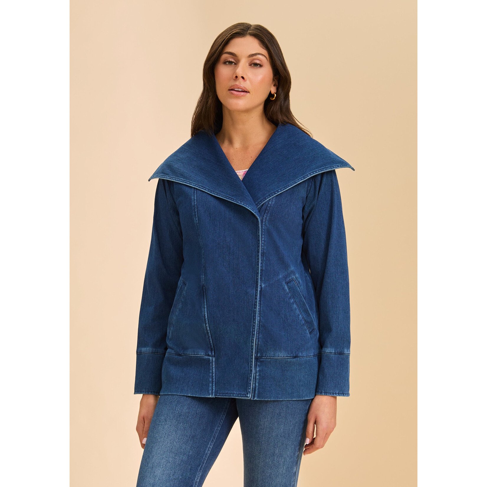 FDJ Draped Front Jacket in Blue Denim