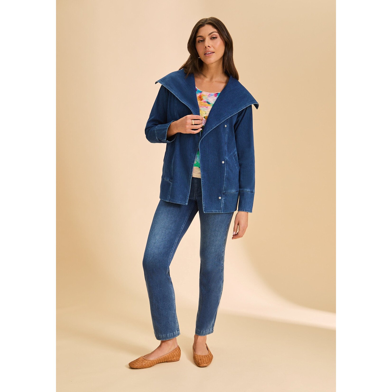 FDJ Draped Front Jacket in Blue Denim