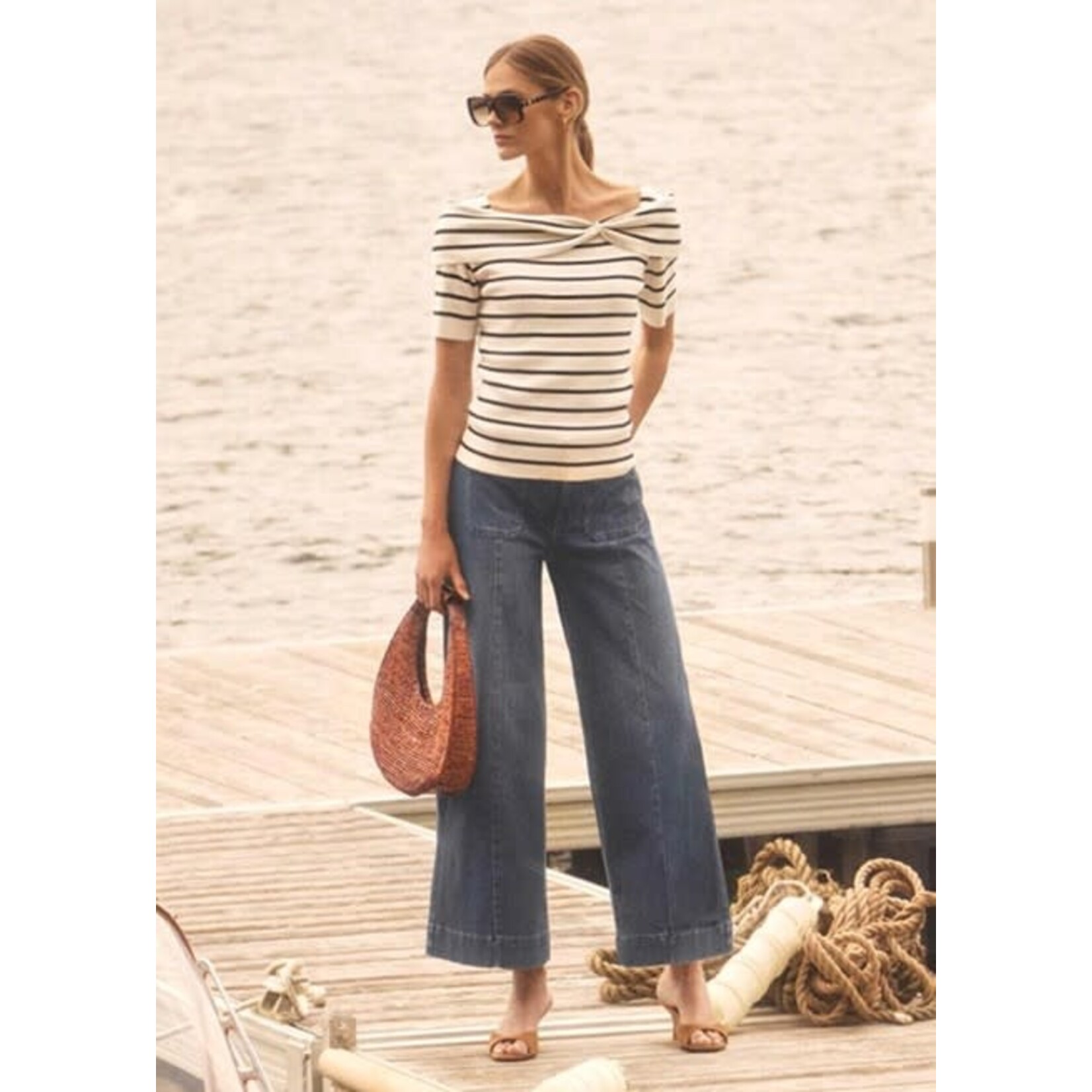 FDJ Pull-On Wide Crop Denim in Blue Denim