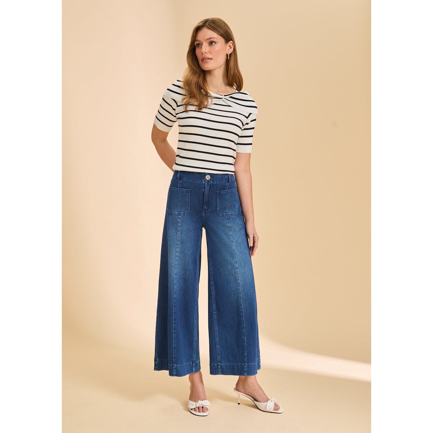 FDJ Pull-On Wide Crop Denim in Blue Denim