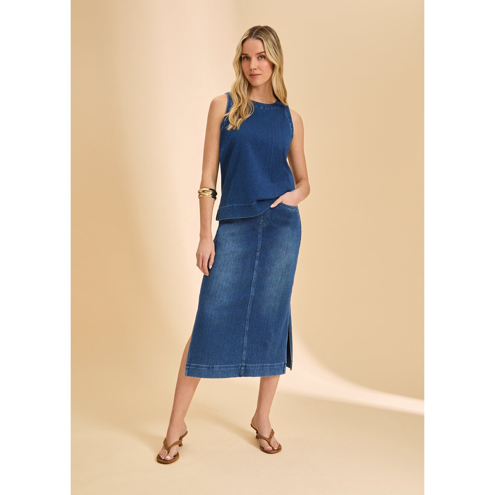 FDJ Sleeveless Top in Blue Denim